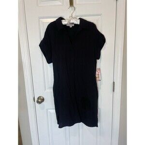 Beach Cover Up Black Cotton Gauze Tunic Women S V-Neck Pockets Coastal NWT